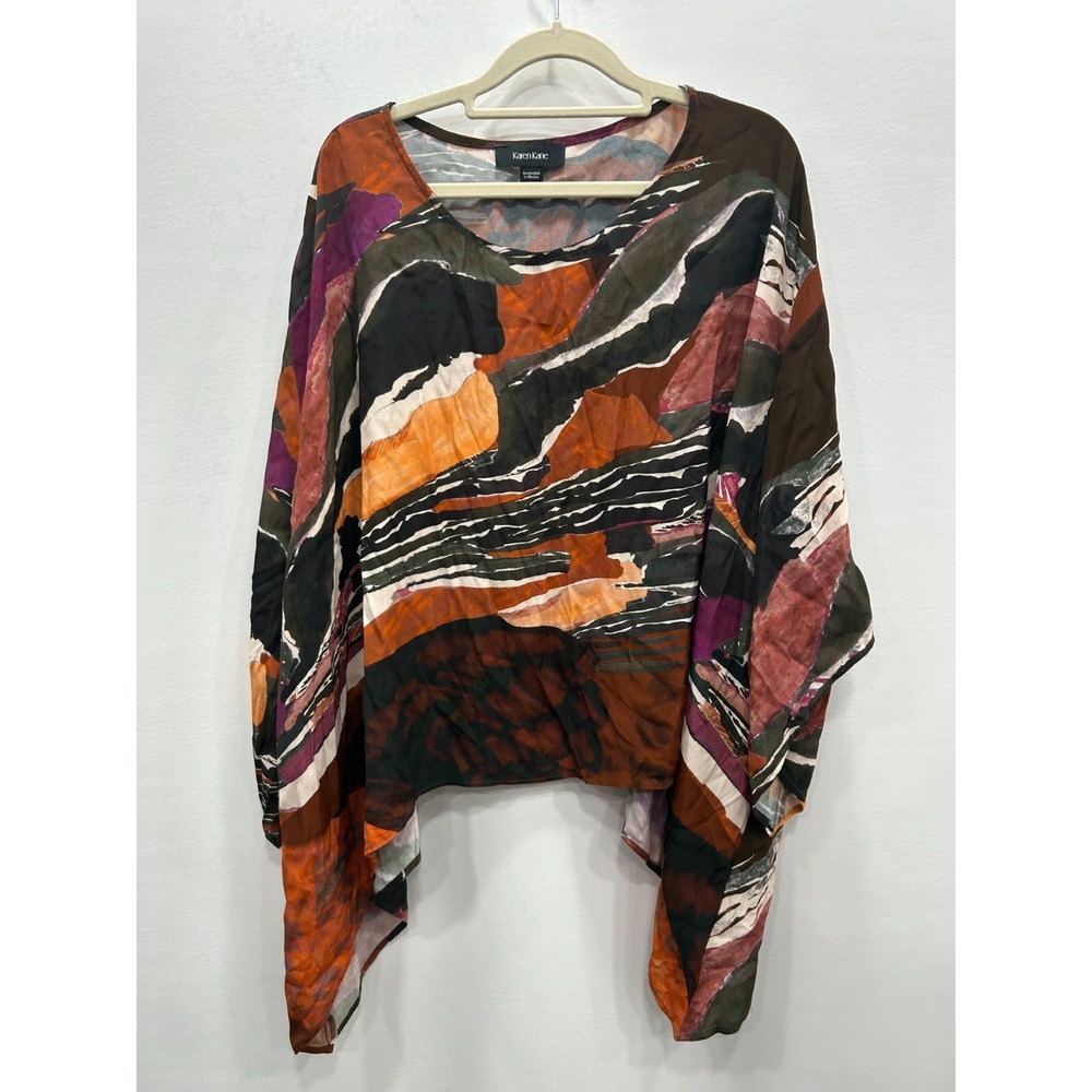 Karen Kane Blouse Womens Large Multicolor Abstract Lagenlook Boho Flowy Top‎